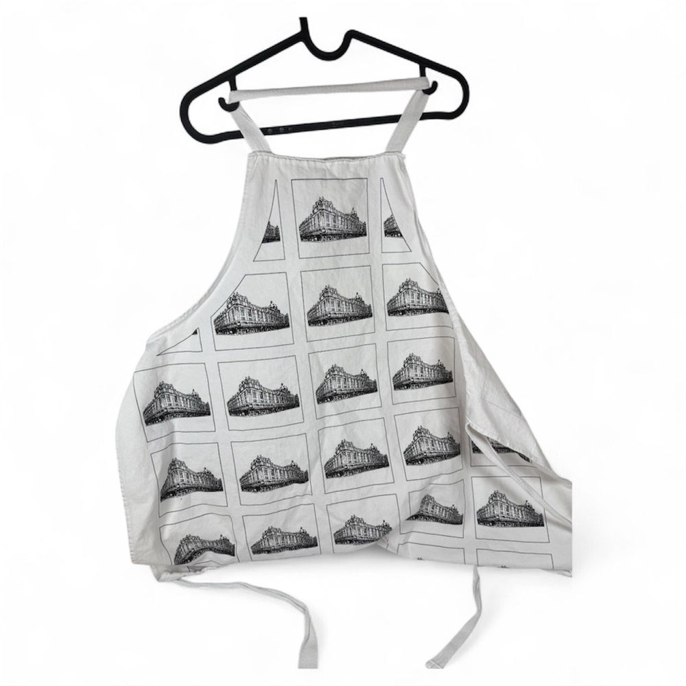 Harrods White Apron with Black Architectural Design